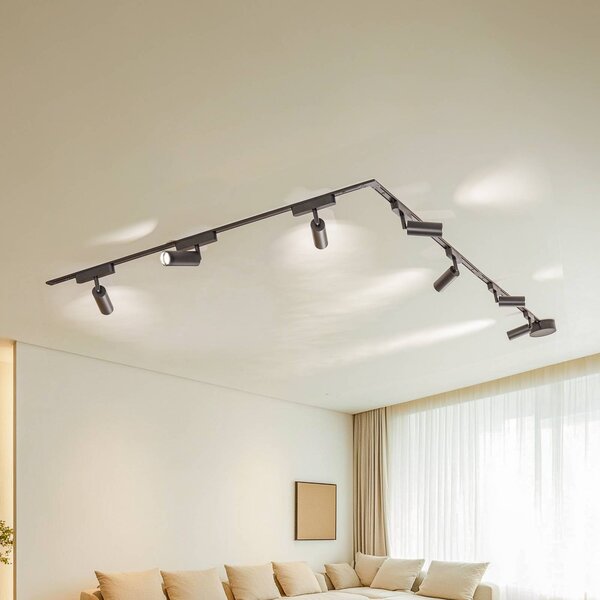 Sistema a binario 48V Lumaro, faretti, 7 luci, nero, Ø 4 cm Lumaro Lindby, dimmerabile, Nero, Soggiorno / Sala da pranzo, Alluminio, Moderno