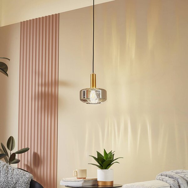 Lampada a sospensione in vetro Hildur Lindby, dimmerabile, Alluminio / Grigio / Zincato, Soggiorno / Sala da pranzo, Vetro, Lampada a sospensione