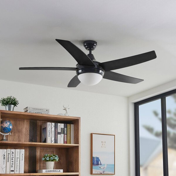 Ventilatore da soffitto Lindby con luce Auraya, silenzioso, nero Auraya, Nero, Soggiorno / Sala da pranzo, Metallo, Moderno