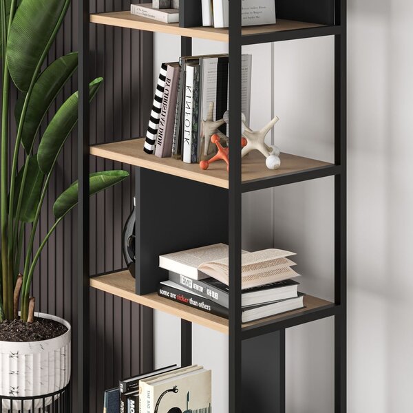 Libreria in rovere decorato in nero-naturale 58x175 cm Alabama - Marckeric