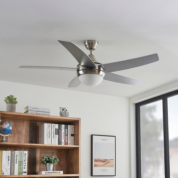 Ventilatore da soffitto Lindby con luce Auraya, silenzioso, acciaio Auraya, Alluminio / Grigio / Zincato, Soggiorno / Sala da pranzo, Metallo, Moderno
