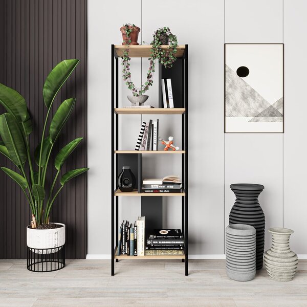 Libreria in rovere decorato in nero-naturale 58x175 cm Alabama - Marckeric