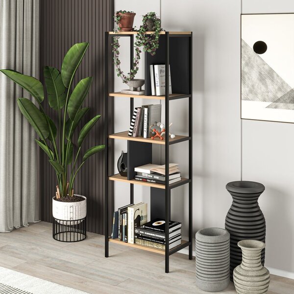 Libreria in rovere decorato in nero-naturale 58x175 cm Alabama - Marckeric