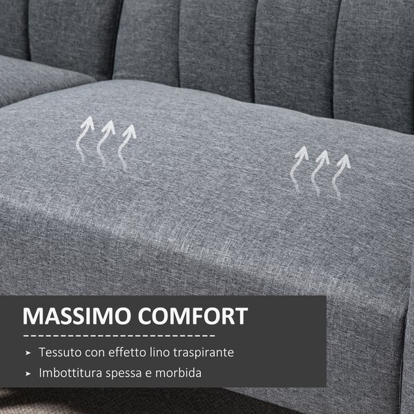 HOMCOM Divano Letto 2 Posti a 1 Piazza con Schienale Reclinabile, Rivestimento Tessuto e Gambe in Legno, 173x75x73cm, Grigio|Aosom