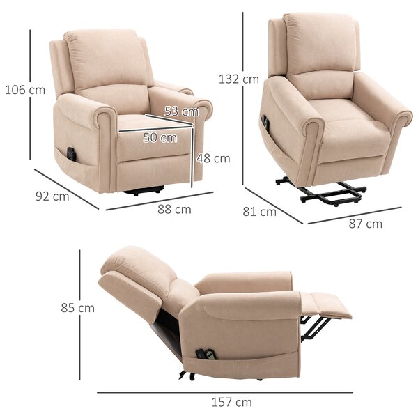 HOMCOM Poltrona Alzapersona Reclinabile fino a 135° con Telecomando, Poggiapiedi e Seduta Imbottita, 88x92x106 cm, Marrone|Aosom