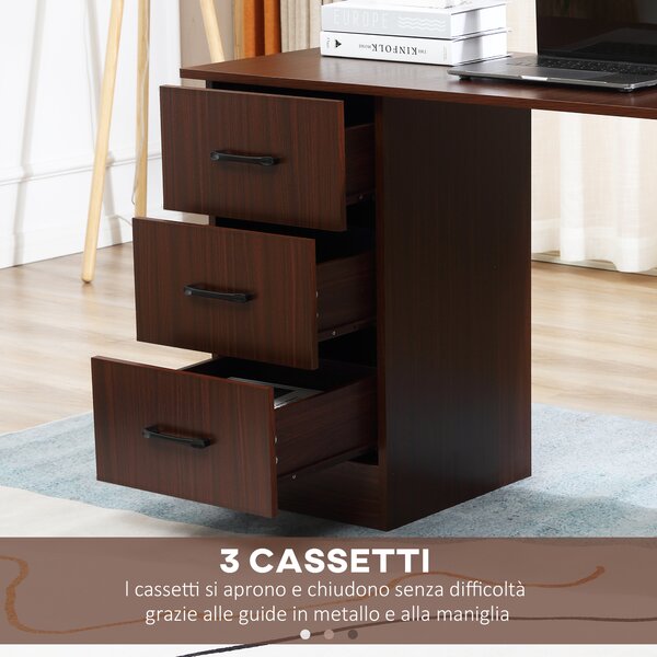 HOMCOM Scrivania Ufficio con 3 Cassetti e 3 Ripiani in Legno, 120x49x72cm, Noce|Aosom