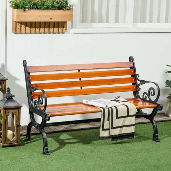 Outsunny Panchina da Giardino 2 Posti con Braccioli curvi, schienale alto e seduta a doghe, in Alluminio e Legno, 120x64x79cm, Teak | Aosom Italy