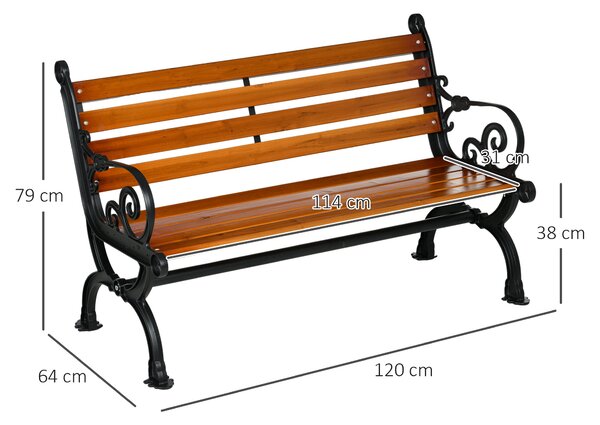 Outsunny Panchina da Giardino 2 Posti con Braccioli curvi, schienale alto e seduta a doghe, in Alluminio e Legno, 120x64x79cm, Teak | Aosom Italy