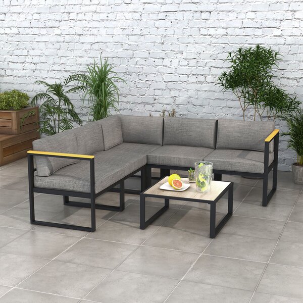 Outsunny Salotto da Giardino con Divano e Tavolino in Alluminio con Cuscini Imbottiti, Grigio|Aosom