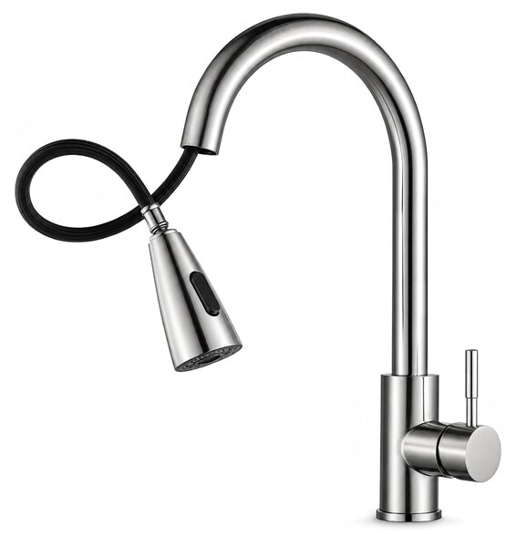 Miscelatore da cucina con doccetta estraibile, 50 cm, finitura nichel opaco, adatto per la cucina e per camper
