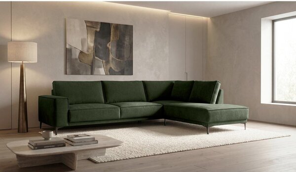 Divano angolare verde (con penisola a destra/a L) con rivestimento in ciniglia Copenhagen – Scandic