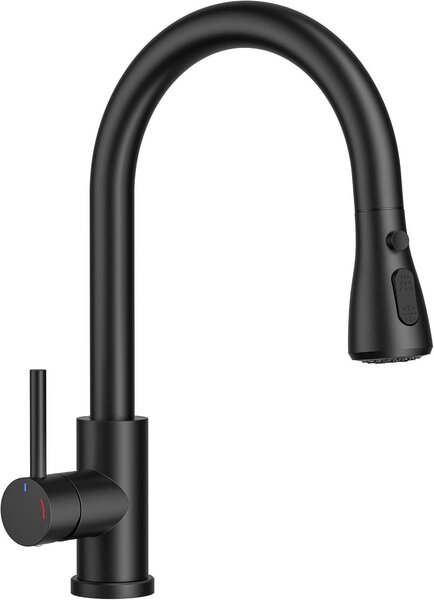 Miscelatore da cucina a bassa pressione, colore nero opaco, estraibile, rotazione a 360°, per cucina