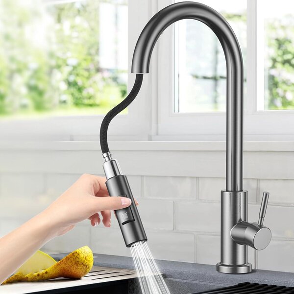 Miscelatore da cucina a 360°, con doccetta estraibile, 2 funzioni, monocomando, in acciaio inossidabile, per cucina