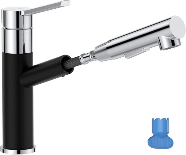 Miscelatore da cucina ad alta pressione, con 2 funzioni spray, girevole a 120°, realizzato in acciaio inossidabile SUS304, colore nero, ideale per la cucina