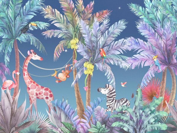 Carta da parati Giraffa e zebra nella giungla, Carta da parati Foresta, Carta da parati popolare, u62123v3 - Tapeko.it