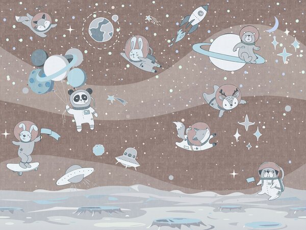 Carta da parati Scena spaziale in stile cartone animato con pianeti e stelle, Carta da parati per Bambini, Carta da parati popolare, u62416v2 - Tapeko.it