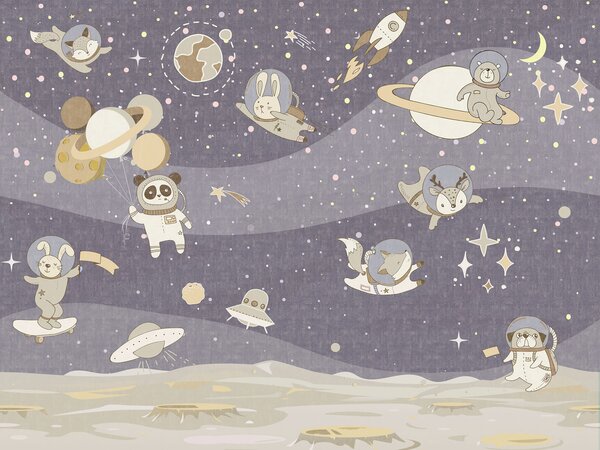 Carta da parati Scena spaziale in stile cartone animato con pianeti e stelle, Carta da parati per Bambini, Carta da parati popolare, u62416v1 - Tapeko.it
