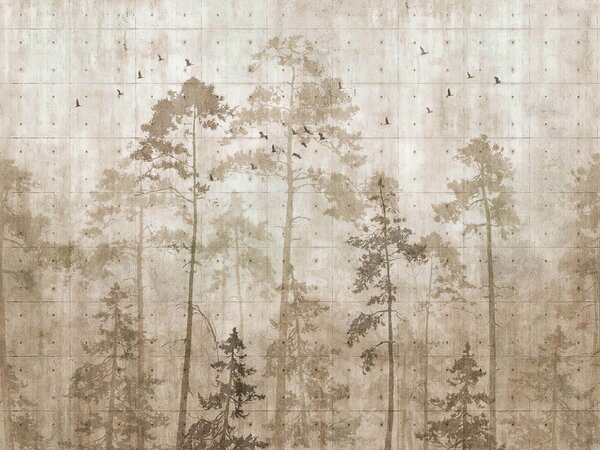 Carta da parati Gruppo di alberi con uccelli in volo, Carta da parati Foresta, Carta da parati popolare, u62714v2 - Tapeko.it