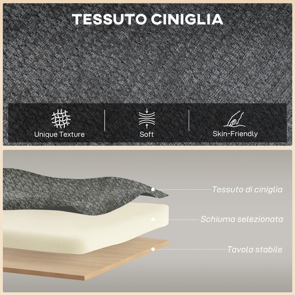 HOMCOM Divano 2 Posti in Ciniglia con Seduta Ampia, Imbottitura Spessa, 2 Cuscini, Gambe in Legno Caucciù, Grigio | Aosom Italy