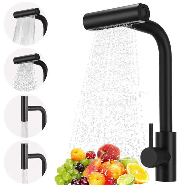Miscelatore da cucina da 3/8 di pollice, estraibile, con 4 modalità, erogatore a cascata, rotazione a 360°, in acciaio inossidabile, per lavelli