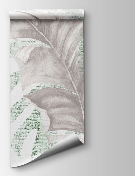 Carta da parati Disegno con fogliame tropicale dalle tonalità serene, Carta da parati Foresta, Carta da parati popolare, w03956v2 - Tapeko.it