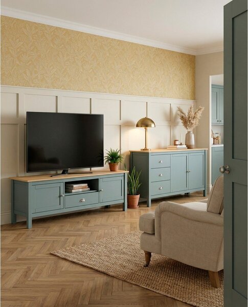 Cassettiera verde polveroso in pino massiccio 150x80x40 cm Misti – Marckeric