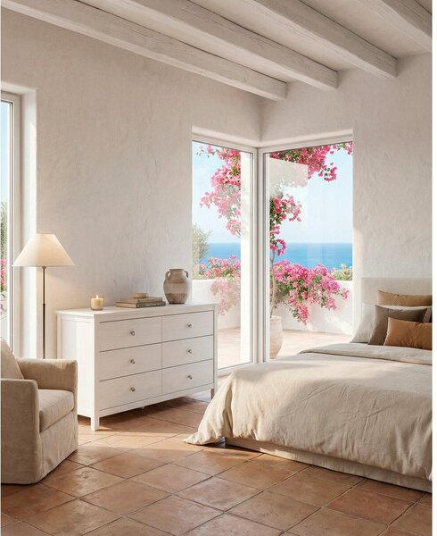 Cassettiera bianca in pino massiccio 130x80x45 cm Berna – Marckeric