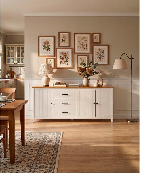 Cassettiera bassa bianca in legno di pino 190x80 cm Miranda - Marckeric