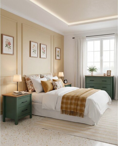 Cassettiera verde in pino massiccio 100x80x40 cm Miranda – Marckeric