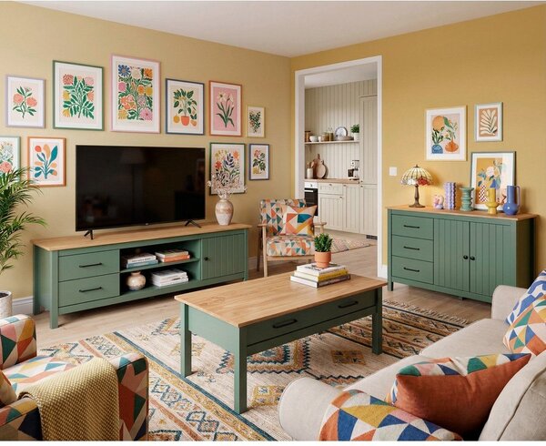 Tavolo TV in legno di pino di colore verde-naturale 158x47 cm Miranda - Marckeric