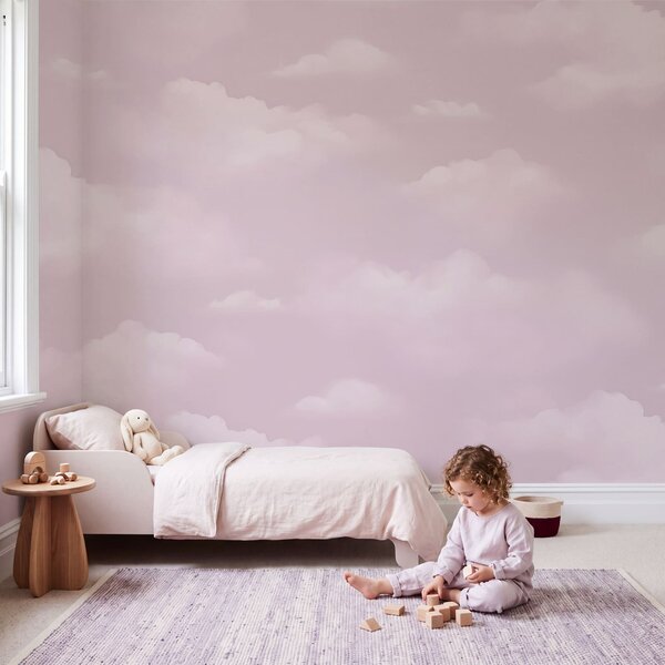 Carta da parati Cielo rosa con nuvole, Carta da parati per Bambini, Carta da parati popolare, w03994v2 - Tapeko.it