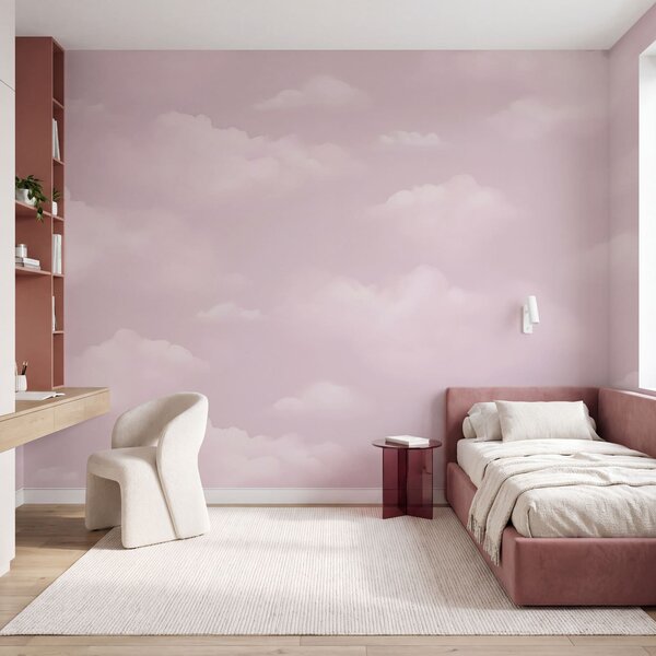 Carta da parati Cielo rosa con nuvole, Carta da parati per Bambini, Carta da parati popolare, w03994v2 - Tapeko.it