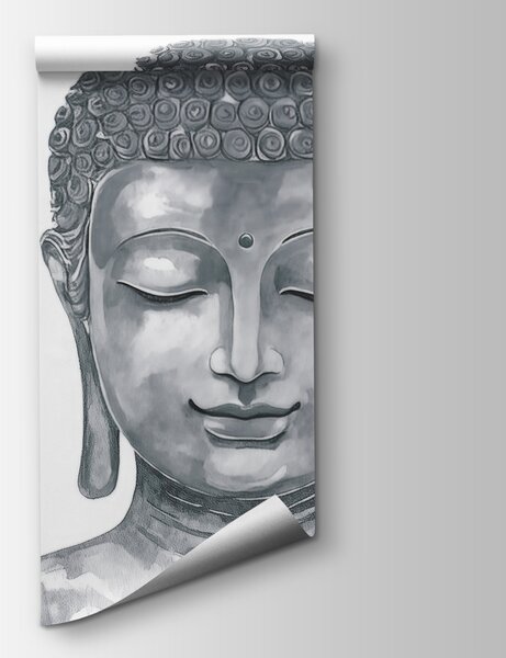 Carta da parati Statua di un Buddha circondata da fiori, Carta da parati lastrazione, Carta da parati popolare, w04005v1 - Tapeko.it