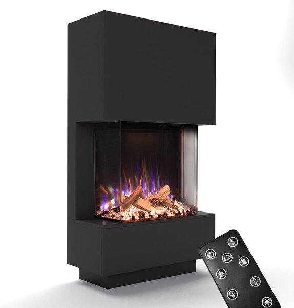 Stufa elettrica da pavimento - 1500 W - 85x150x35 cm - Materiali: vetro, legno, metallo - Colore: nero