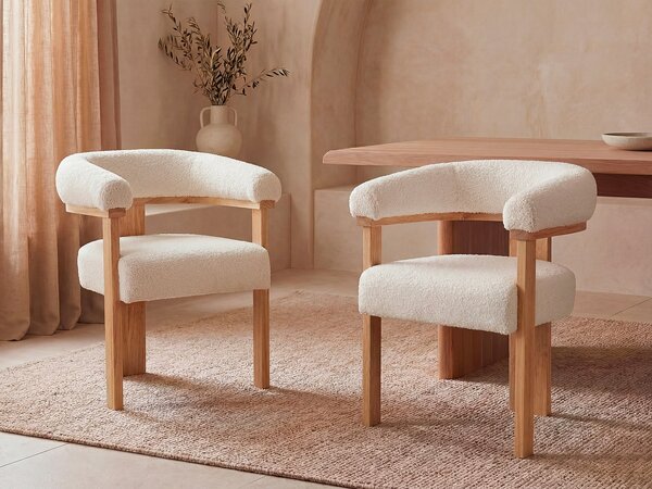 Sedia con braccioli Tessuto bouclette Legno di hevea Bianco Naturale - Lotto di 2 - LIVELIA di Pascal MORABITO