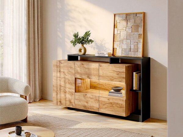 Credenza 3 ante e 3 nicchie con LED Naturale e Antracite - IDESIA