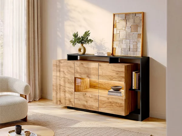 Credenza 3 ante e 3 nicchie con LED Naturale e Antracite - IDESIA