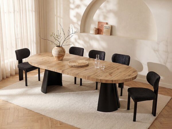 Tavolo da pranzo allungabile da 4 a 12 persone in MDF e Metallo Nero Naturale chiaro - JARELIA