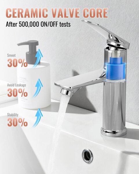 Miscelatore monocomando per lavabo, ideale per il bagno, alta pressione, finitura in nichel spazzolato