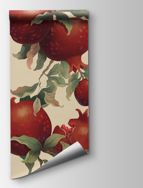 Carta da parati Uccelli su un ramo con dei frutti, Carta da parati design, Carta da parati popolare, t01010 - Tapeko.it