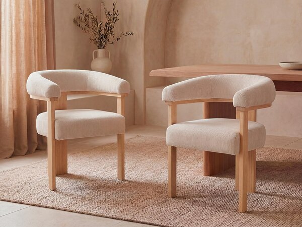 Sedia con braccioli in Velluto a coste e Legno di hevea naturale Beige - Lotto di 2 - LIVELIA di Pascal Morabito