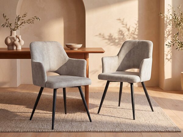 Sedia con braccioli in Tessuto e Metallo Nero Beige - Lotto di 2 - KADIJA