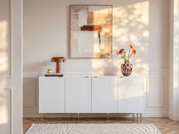 Credenza con 4 ante in MDF e Acciaio Bianco e Dorato - YESINIA