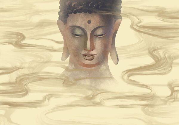 Carta da parati Dipinto raffigurante una testa di Buddha, Carta da parati lastrazione, Carta da parati popolare, t01012 - Tapeko.it
