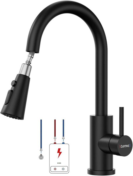 Miscelatori da cucina a bassa pressione, estraibili, con 3 getti, rotazione a 360°, colore nero, adatti per sistemi a bassa pressione