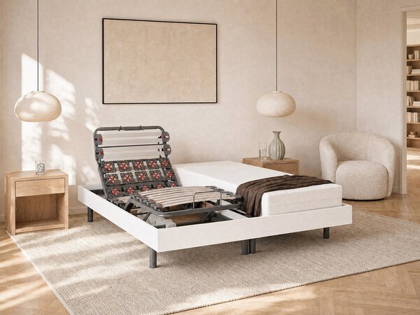 Rete relax doghe e 2x25 sospensioni deco in legno bianco di YSMÉE - 2 x 80 x 200 cm - Motori OKIN