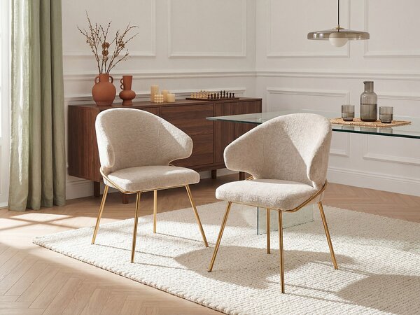 Sedia in Tessuto e Metallo Dorato Beige - Lotto di 2 - LUXIVA