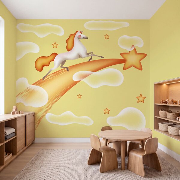 Carta da parati Cavallo che corre su un oggetto giallo, Carta da parati per Bambini, Carta da parati popolare, t01051 - Tapeko.it