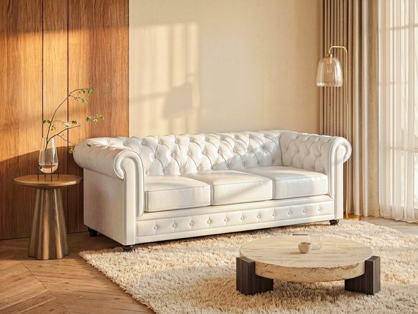Divano CHESTERFIELD 3 posti in similpelle Bianco