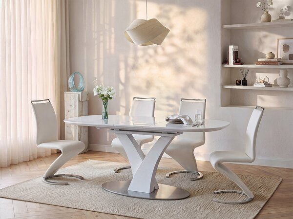 Tavolo da pranzo allungabile da 6 a 8 coperti MDF e Metallo inossidabile Bianco laccato - TALARA